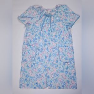 The Breakfast Club Vintage 80s Blue Floral House Dress Snap Front Muu Muu  L
